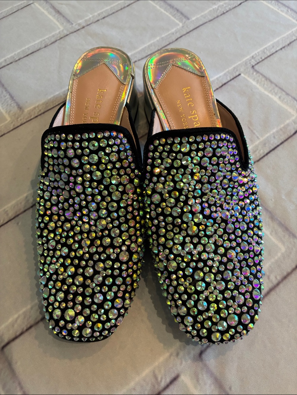 🎉NEW LISTING!🎉kate spade Black Crystal-Studded Slip-On Mules